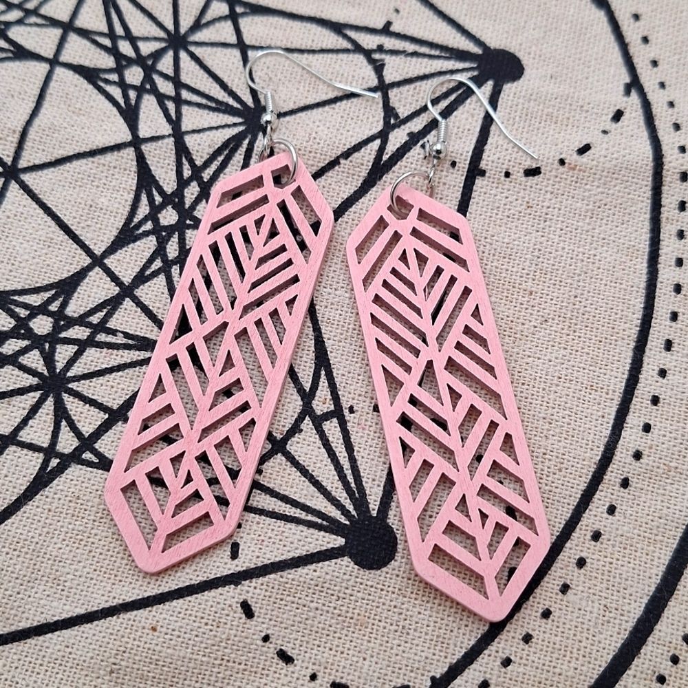 Pink pastel wood abstract hollowed earrings